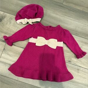 Gymboree 0-3 months Pink Knit Dress with Cream Bow and Hat